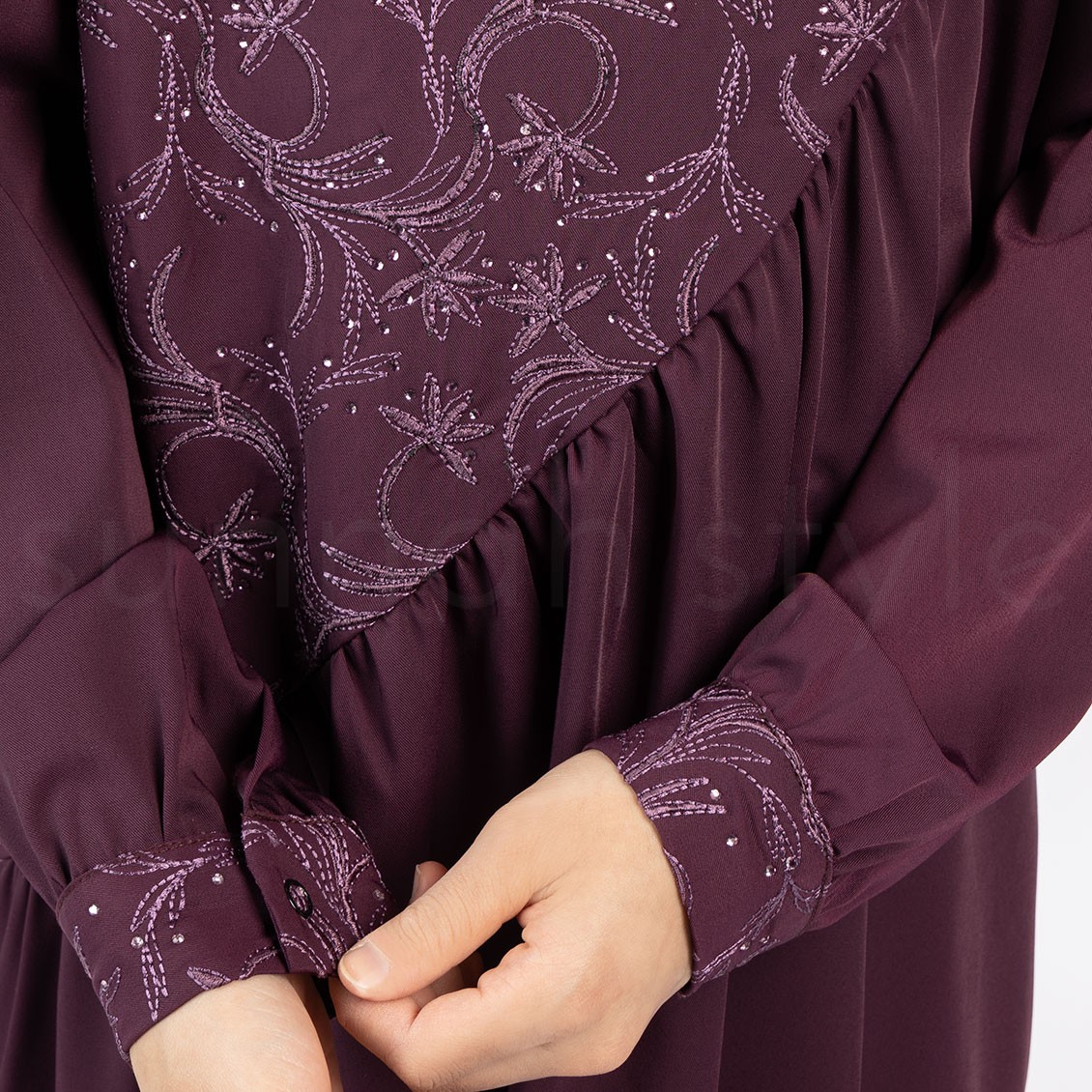 Sunnah Style Girls Floral Umbrella Abaya Mulberry Embroidered